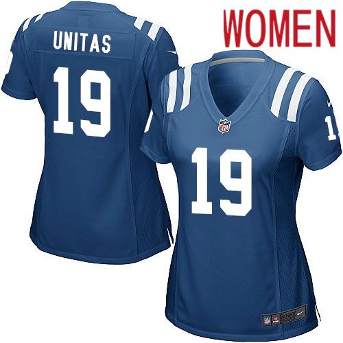 Women Indianapolis Colts 19 Johnny Unitas Nike Royal Game Player NFL Jersey